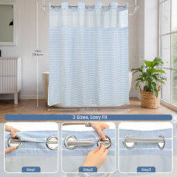 Drifted Root No Hook Jacquard Shower Curtain With Snap In Liner Four Magnets Side Suction Cups Water Repellent And Window - thumbnail 9