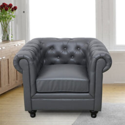 Furniture in Fashion Hertford Chesterfield Faux Leather 1 Seater Sofa In Dark Grey - thumbnail 3