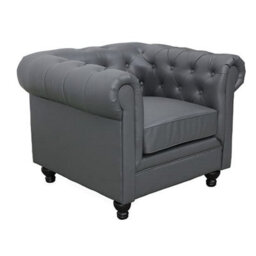 Furniture in Fashion Hertford Chesterfield Faux Leather 1 Seater Sofa In Dark Grey - thumbnail 1