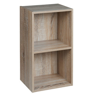 Urbn-Living Urbnliving Height 53.6Cm 2 Tier Wooden Bookcase Shelving Colour Antique Oak Display Storage Shelf Unit Wood - image 1