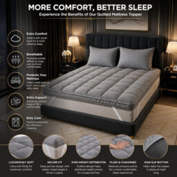 Hotel Quality Mattress Topper 10Cm Deep Thick 1100 Gsm Microfibre Quilted Soft Hypoallergenic Bedding - thumbnail 2