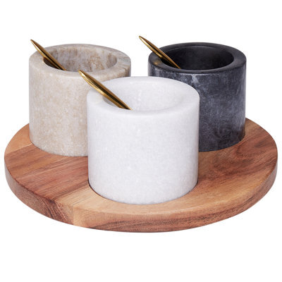Beliani 3 Bowl Serving Tray With Teaspoon Heraklion Stone Multicolour - image 1