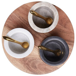 Beliani 3 Bowl Serving Tray With Teaspoon Heraklion Stone Multicolour - thumbnail 4