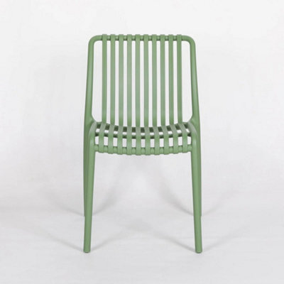 Modern Green Slatted Garden Chair Plastic Indoor Outdoor Patio Dining Stackable - image 1
