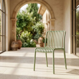 Modern Green Slatted Garden Chair Plastic Indoor Outdoor Patio Dining Stackable - thumbnail 2