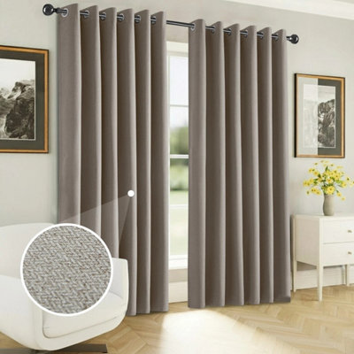 Ameha Mink 100%blackout Curtain 66X72'' Linen Texture Thermal Insulated 260Gsm Eyelet Curtain Pair Energy Saving Winter & Summer Uk Home - image 1