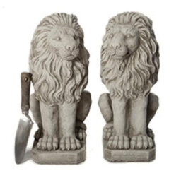 Pair Of Sitting Lions Stone Garden Statue - thumbnail 4