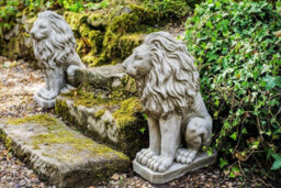Pair Of Sitting Lions Stone Garden Statue - thumbnail 5