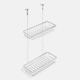 Silver Over-The-Door Shower Caddy Double Shelf Organiser Storage Rust Resistant - thumbnail 2