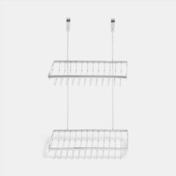 Silver Over-The-Door Shower Caddy Double Shelf Organiser Storage Rust Resistant - thumbnail 1