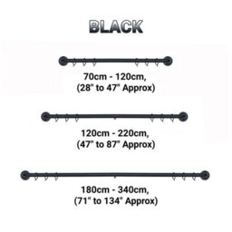 A.unique Home Room Darkening Metal Extendable Curtain Pole With Rings And Fittings - Black, 120Cm - 220Cmapprox - thumbnail 5