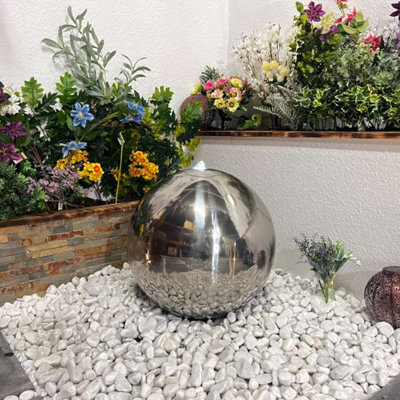 Outdoor Living UK 40Cms Stainless Steel Sphere Mains Power Water Feature With Cover - image 1