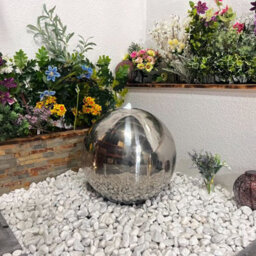Outdoor Living UK 40Cms Stainless Steel Sphere Mains Power Water Feature With Cover - thumbnail 1