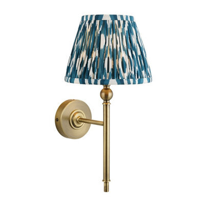 Luminosa Lighting Luminosa Lille Antique Brass Plate Wall Light With Marlin Blue Fabric Ikat Shade 20Cm B22 - image 1