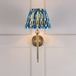 Luminosa Lighting Luminosa Lille Antique Brass Plate Wall Light With Marlin Blue Fabric Ikat Shade 20Cm B22 - thumbnail 3