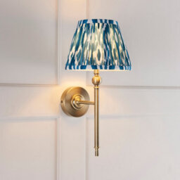 Luminosa Lighting Luminosa Lille Antique Brass Plate Wall Light With Marlin Blue Fabric Ikat Shade 20Cm B22 - thumbnail 2