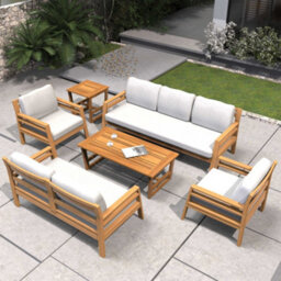 Abrihome Solid Wood Outdoor Sofa Set - 7 Piece Garden Furniture Suite With Cushions - thumbnail 3