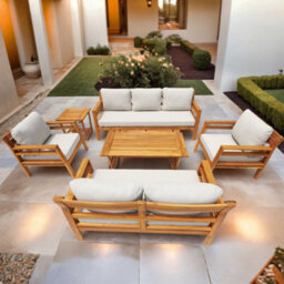 Abrihome Solid Wood Outdoor Sofa Set - 7 Piece Garden Furniture Suite With Cushions - thumbnail 2