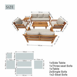Abrihome Solid Wood Outdoor Sofa Set - 7 Piece Garden Furniture Suite With Cushions - thumbnail 5