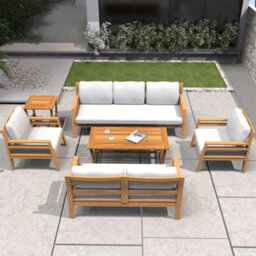 Abrihome Solid Wood Outdoor Sofa Set - 7 Piece Garden Furniture Suite With Cushions - thumbnail 4