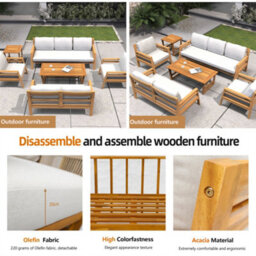 Abrihome Solid Wood Outdoor Sofa Set - 7 Piece Garden Furniture Suite With Cushions - thumbnail 9