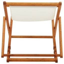 Berkfield Folding Beach Chair Eucalyptus Wood And Fabric Cream White - thumbnail 5