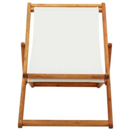 Berkfield Folding Beach Chair Eucalyptus Wood And Fabric Cream White - thumbnail 2