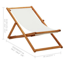 Berkfield Folding Beach Chair Eucalyptus Wood And Fabric Cream White - thumbnail 9