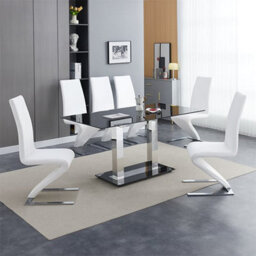 Furniture In Fashion Jet Large Black Glass Dining Table With 6 Demi Z White Chairs - thumbnail 1