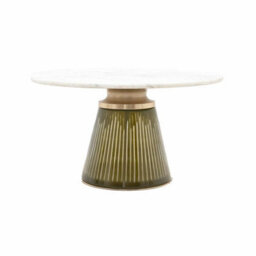 Xample Gallery Seville Green Coffee Table, White Marble Top, Green Glass Base, Gold Metal Accents, Modern Round Living Room Table - thumbnail 5