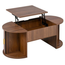 Abrihome Modern Height-Adjustable Coffee Table For Living Room, Open Shelves & Hidden Storage With Sliding Doors - thumbnail 9