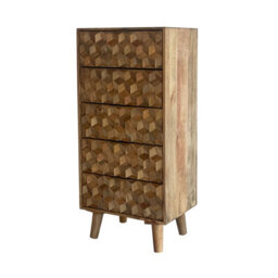 Buttercup Farm Geometric 5 Drawer Tall Chest - Mango Wood - L40 X W55 X H118 Cm - Mango Light Finish - thumbnail 4