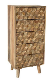 Buttercup Farm Geometric 5 Drawer Tall Chest - Mango Wood - L40 X W55 X H118 Cm - Mango Light Finish - thumbnail 3