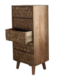 Buttercup Farm Geometric 5 Drawer Tall Chest - Mango Wood - L40 X W55 X H118 Cm - Mango Light Finish - thumbnail 5