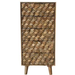 Buttercup Farm Geometric 5 Drawer Tall Chest - Mango Wood - L40 X W55 X H118 Cm - Mango Light Finish