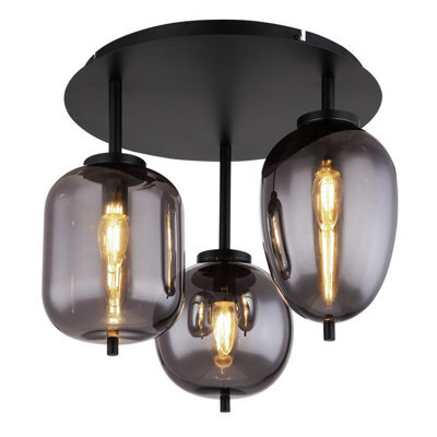 Luminosa Lighting Luminosa Blacky Globe Ceiling Light Matt Black Smoke Glass Shade 3X E14 - image 1