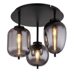 Luminosa Lighting Luminosa Blacky Globe Ceiling Light Matt Black Smoke Glass Shade 3X E14 - thumbnail 1