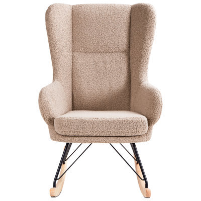 Wyld And Coco Beige Boucle Rocking Chair With Black Metal Legs And Armrests - Tall Back, Supportive Cushions, Smooth Glide - image 1