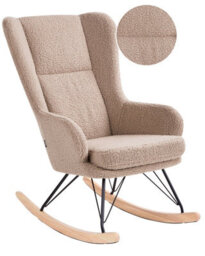 Wyld And Coco Beige Boucle Rocking Chair With Black Metal Legs And Armrests - Tall Back, Supportive Cushions, Smooth Glide - thumbnail 3