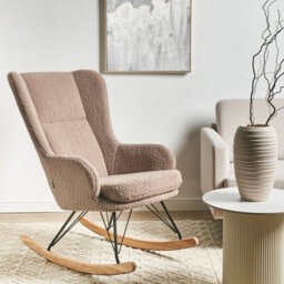 Wyld And Coco Beige Boucle Rocking Chair With Black Metal Legs And Armrests - Tall Back, Supportive Cushions, Smooth Glide - thumbnail 2