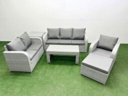 Fimous Pe Wicker Outdoor Rattan Furniture Sofa Sets Coffee Table Reclining Chair Loveseat Sofa Big Footstool Side Table - thumbnail 1