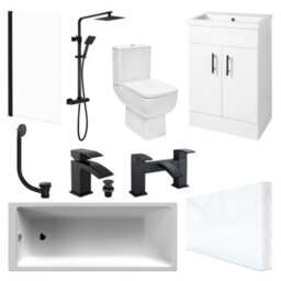 FNX Bathrooms Fnx Modern Bathroom Suite 1700X700 Bath & Vanity Unit, Matt Black Shower, Taps & Wc, Durable & Stylish - thumbnail 1