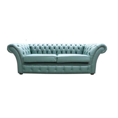Chesterfield 3 Seater Sofa Settee Shelly Jade Green Leather In Balmoral Style - image 1