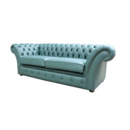 Chesterfield 3 Seater Sofa Settee Shelly Jade Green Leather In Balmoral Style - thumbnail 3