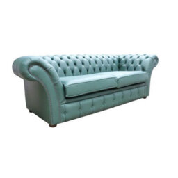 Chesterfield 3 Seater Sofa Settee Shelly Jade Green Leather In Balmoral Style - thumbnail 2