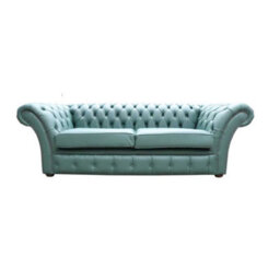 Chesterfield 3 Seater Sofa Settee Shelly Jade Green Leather In Balmoral Style - thumbnail 1