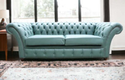Chesterfield 3 Seater Sofa Settee Shelly Jade Green Leather In Balmoral Style - thumbnail 4