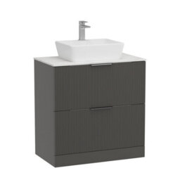 Royal Bathrooms Lyon 800mm Gloss Anthracite Fluted Floor Standing Vanity Unit 2 Drawer With Carrara White Worktop - thumbnail 5