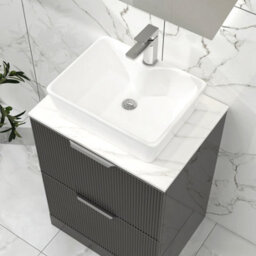 Royal Bathrooms Lyon 800mm Gloss Anthracite Fluted Floor Standing Vanity Unit 2 Drawer With Carrara White Worktop - thumbnail 4