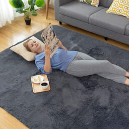 Fluffy Soft Dark Grey Carpet Large Shaggy Rug Anti-Slip Bedroom Living Room Floor Mats 240X340Cm - thumbnail 9
